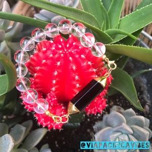 Crystal Quartz & Black Agate Bracelet